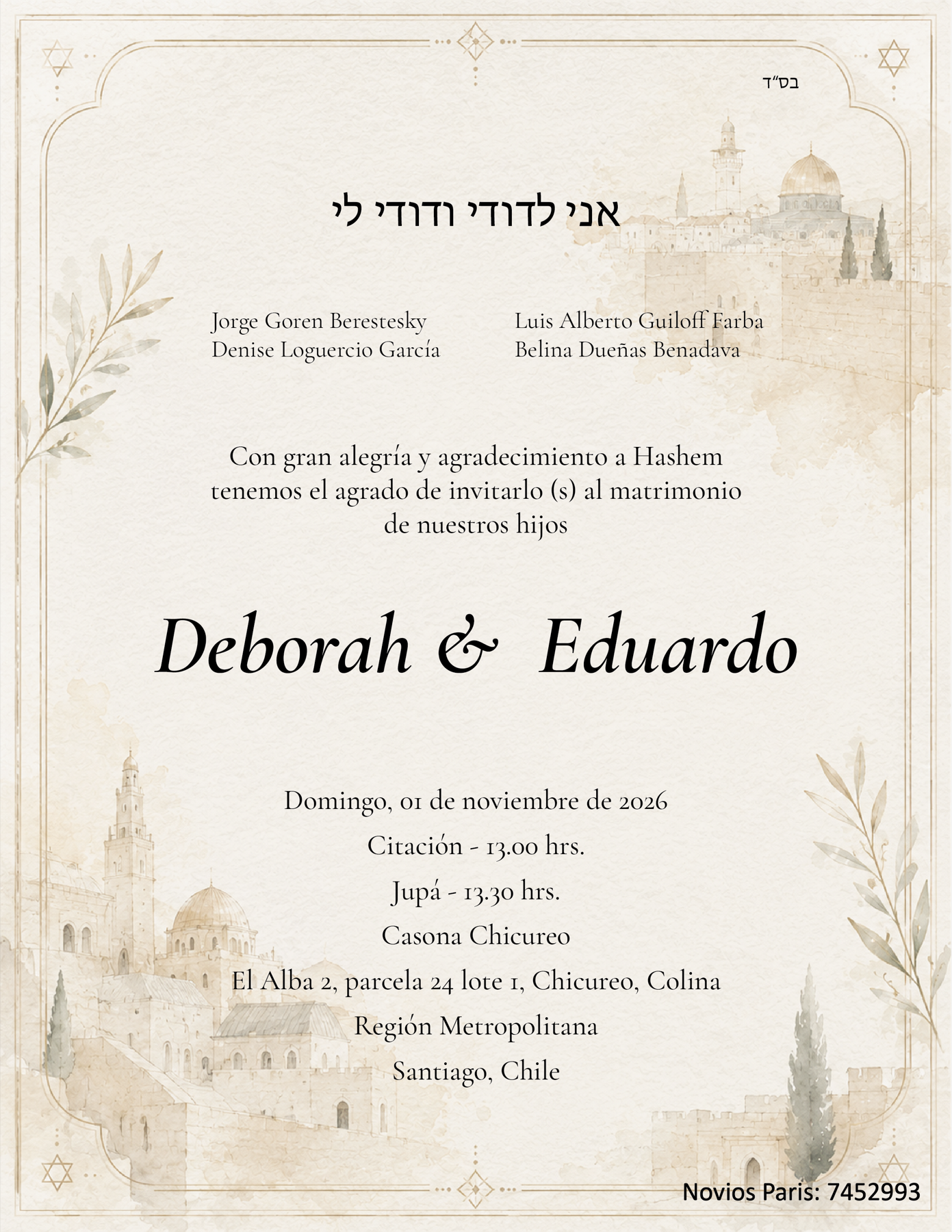 Invitación tradicional de matrimonio de Deby y Edu